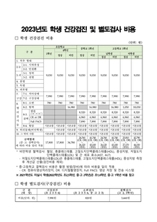 2023년도 학생 건강검진 비용안내